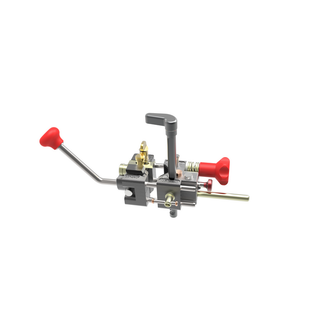 Representative image for three-layer cable preparation tools: compact metal hand tool with red knobs.